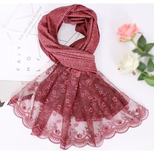 New lace hijab scarf plain maxi stretchy wraps pearls bandhnu shawls muslim scarves headband wraps islamic scarves pashmina