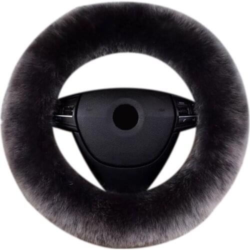 Long Winter Wool Fur Leather Car Steering Wheel Cover For 14.2" - 15.7" 36 - 40 CM Universal Car Accessories Warm Carpet Soft