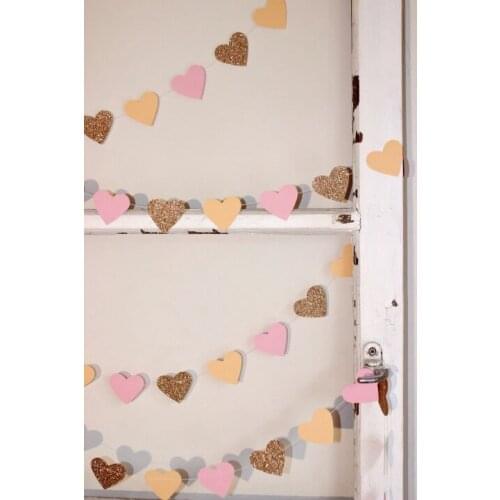 Peach, Pink and Gold Glitter Hearts - Wedding - Engagement banner bridal Shower Party Birthday, Valentines Day room Decoration