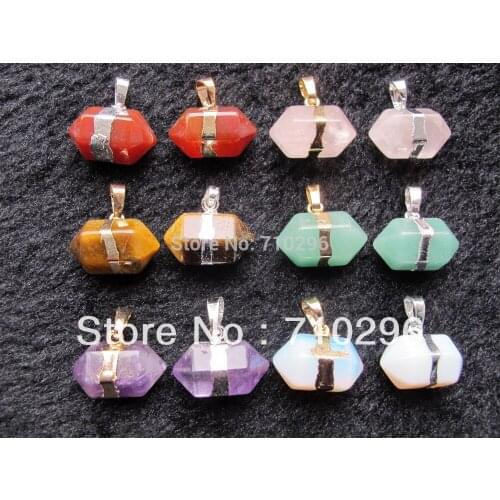 Wholesale 20pcs Mixed lot Stone Pendants natural Gem stone Point Pendant for jewelry necklace diy