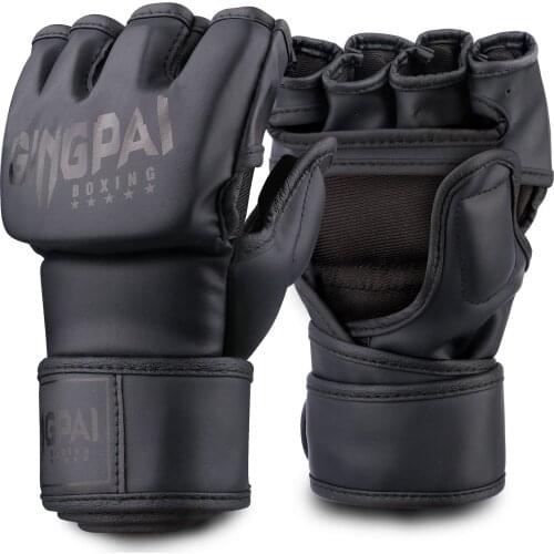 Half Finger Boxing Gloves PU Leather MMA Fighting Kick Boxing Gloves Karate Muay Thai Training Workout Grappling Gloves Men