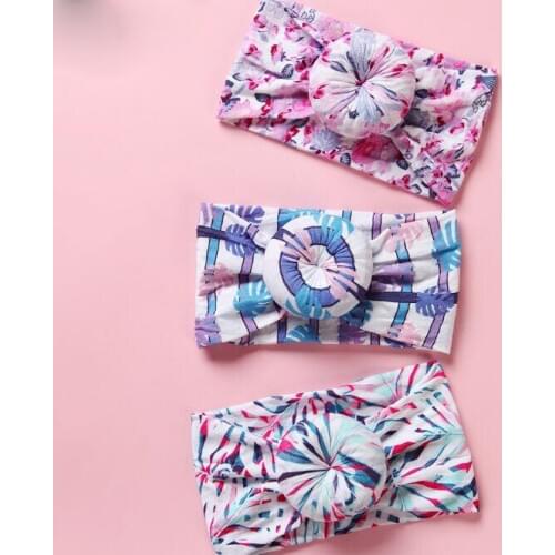 20pc/lot Newborn Floral Print Round Knot Nylon Headbands,Spring Summer Color Fruit Print Donuts Turban Headwraps Girls Headwear
