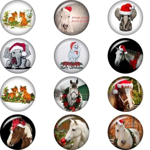 Holiday christmas horse fox Elephant glass snap button for snaps jewelry Round photo cabochons DA1081