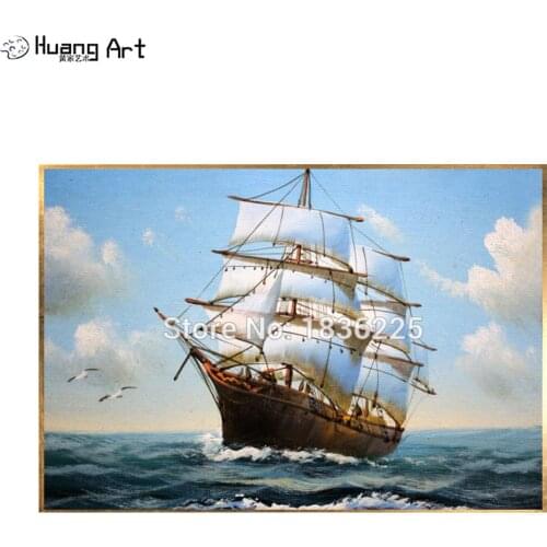Handmade sailing boat high quality oil painting for living decor sailboat on sea landscape oil painting wall art painting