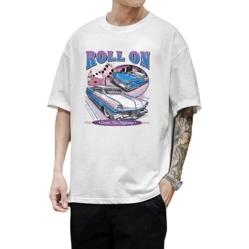 Roll on Car Print T Shirt Vogue Vintage Style Fashion Casual Women Men Tops Summer Streetwear Cartoon Unisex Tee Camisetas