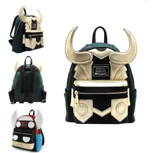 Movie Avengers PU Backpack Loki Bags Thor Figure model Toys Schoolbag Fashion Travel Case Children Girls Friend Birthday Gift