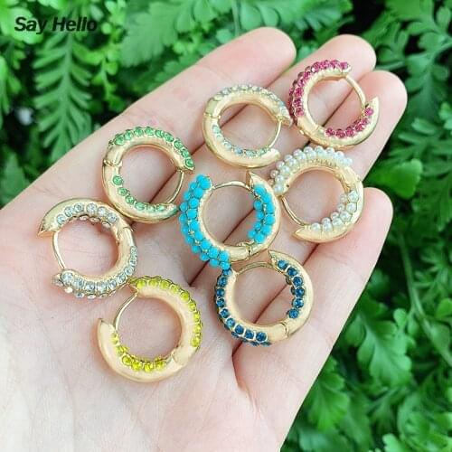 SAY HELLO Crystals Gems Inlaid Small Circle Huggie Earrings for Women Geometric Earrings Piercing Jewelry серьги K5867