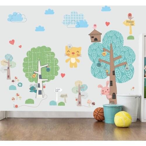 DIY Cartoon Tree Wall Stickers Kids Room Decor Aesthetic Nursery Wall Decoration Child Bedroom Self Adhesive Large Mural