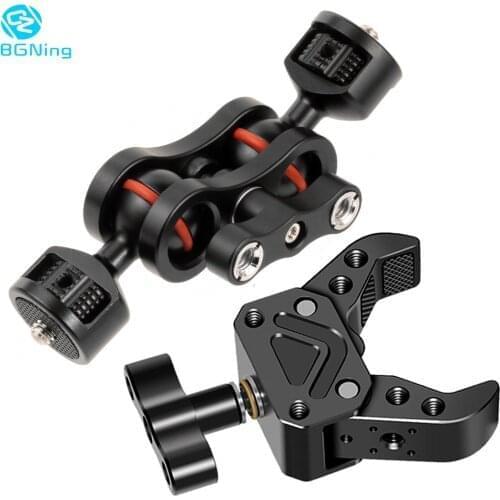 Camera Magic Arm Dual Ball Head with 1/4" 3/8" Arri Crab Claw Clip Monitor Stand Super Clamp Holder Video Light DSLR Flash Rig