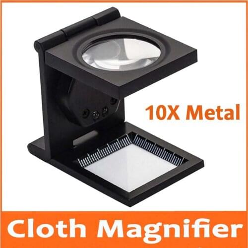 10X 28mm LED Illuminated Foldable Metal Cloth Magnifier Loupe Stand Cloth Measurement Magnifying Glass with Lamps and Scale 1mm