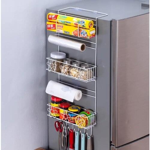 Kitchen Storage Rack Refrigerator Rack Side Wall-mounted Rack Shelves Multifunctional Seasoning Rack Storage Arrangement Shelf