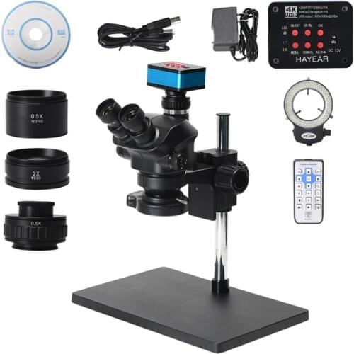 3.5X-100X Trinocular Microscope Stereo Microscope 4K 12MP HDMI USB Microscope Camera with 144 LED Light and Stand for PCB Repair