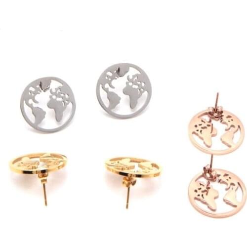 Oly2u Origami Map Earrings Stainless Steel Stud Earing for Women Girls Jewelry Vintage Globetrotter Word Map Stud Earring Brinco