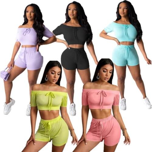 Drawstring Workout Matching Set Women Strapless Crop Tops And Bodycon Shorts Two Piece Sets Casual Streetwear Tracksuits