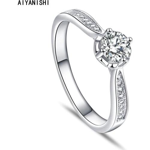 AIYANISHI Fashion 925 Sterling Silver 5.5mm Wedding Ring Sona Diamond Finger Rings for Women Silver Love Jewelry Gift Anillos