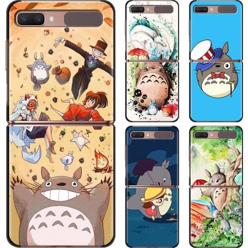 Hard Phone Case For Samsung Galaxy Z Flip 3 Caso PC Shell Black Cover Smartphone Anime Totoro Ghibli Spirited