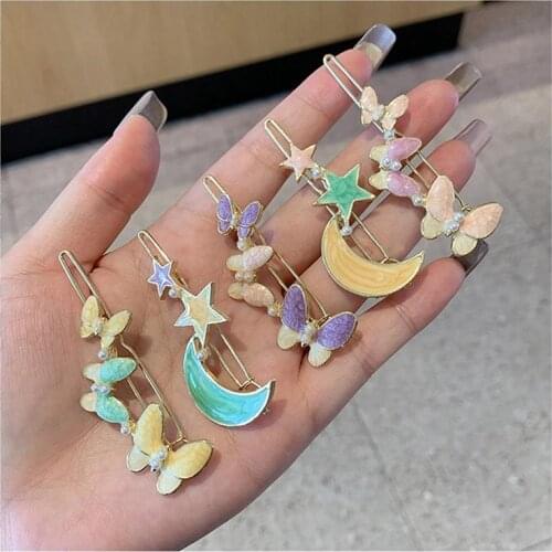 1pc Fashion Hair Barrette Moon Star Decor Hair Clip Butterfly Bobby Pin Hair Accessories Party Dress Up For Women Girls
