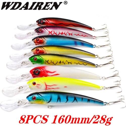 10PCS Mixed Colors Fishing Lure Set 16cm 28g Big Minnow Wobblers Hard Bait Sea Bass Artificial Floating Trolling Crankbaits Kit