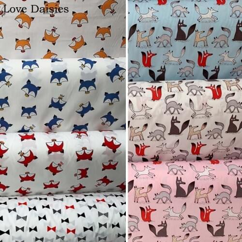 100% Cotton Twill Cartoon BLUE BEIGE PINK Orange Red Fox Red Black Bowknot for Kids Bedding Sheet Apparel Handwork Decor Craft