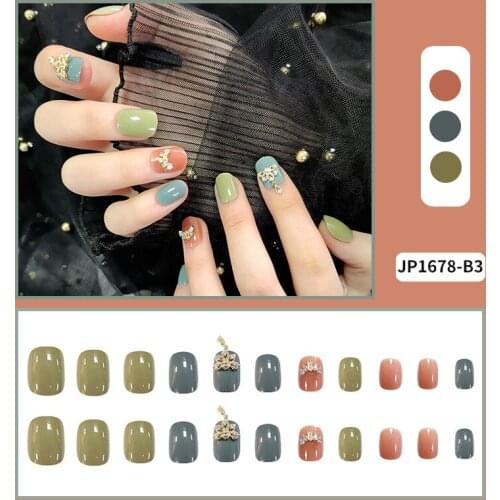 24Pcs Candy Color 3D Diamond Design False Nail Press On Nail Wearable Oval Head Full Cover Artificial Fake Nail Tips With Glue