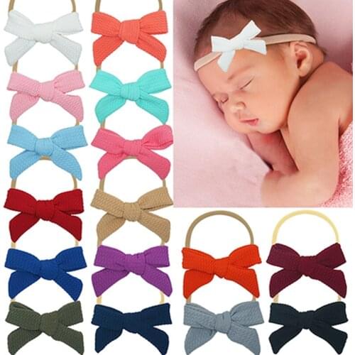 3.5 Inches Lovely Handmade Knotted Toddler Elastic Headband Solid Color Bowknot Baby Nylon Hairband Kids Accessories Photo Props