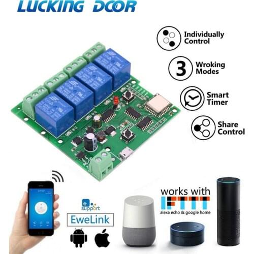 4-Way Relay Remote Control Wireless WiFi Switch Ewelink App Smart Switch Modul Self-Locking Interlock Remote Access Control Kits