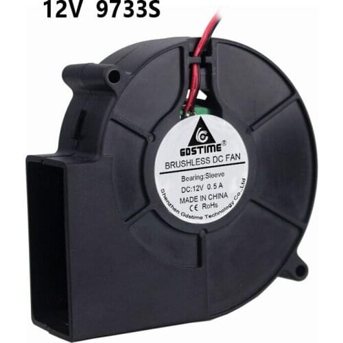 50pcs/lot Gdstime DC 12V 2P Centrifugal Fan 97mm 97*97x33mm 9733 Turbine Cooler 9733s Blower