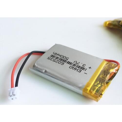 3.7V 500mAh Lithium Polymer LiPo Rechargeable Battery with JST 1.5mm 2pin connector 602535 For Mp3 GPS bluetooth Camera watch