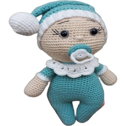 Amigurimi New Born Baby Toy Sleeping Playmate Hand Zanaatı Safe Crochet Knitted Blue Green Color Filled Soft