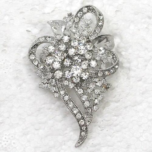 Flower Brooch Clear Rhinestone Bridal Wedding party Pin brooches C078 A