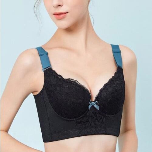 Womens Underwire Full Coverage Adjustable Bra Lace Sheer Embroidery Push Up Bra Minimizer Lingerie for Woman 34 36 38 40 B C D E