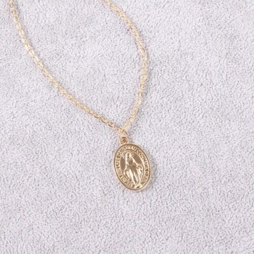 WTLTC Simple Chic Jesus Chokers Necklaces for Women Boho Single Oval Coin Choker Minimal Charm Necklace Factory Wholesale