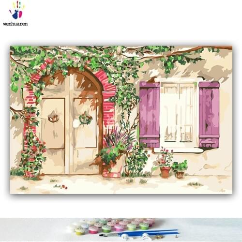 DIY colorings pictures by numbers with colors Door of happiness watercolor picture drawing painting by numbers framed Home