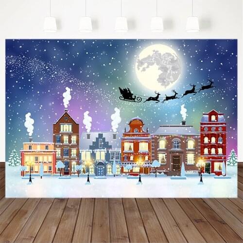 Christmas Backdrop Fairy Tale World Reindeer Sled Fairy house Big moon Photo Backdrops Photography Background For Photo Studio