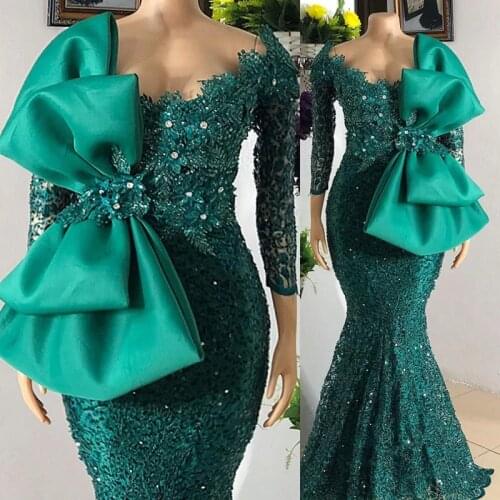 Robe de soirée de mariage Mermaid Evening Dresses Long Bow Beaded African Prom Gowns Arabic Party vestidos formales
