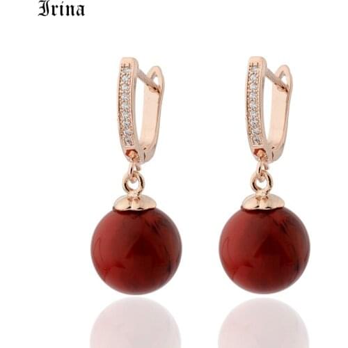 Irina New 585 Rose Gold Personality Elegant Micro Wax Inlay Multicolor Water Drop Round Earrings Women Fine jewelry