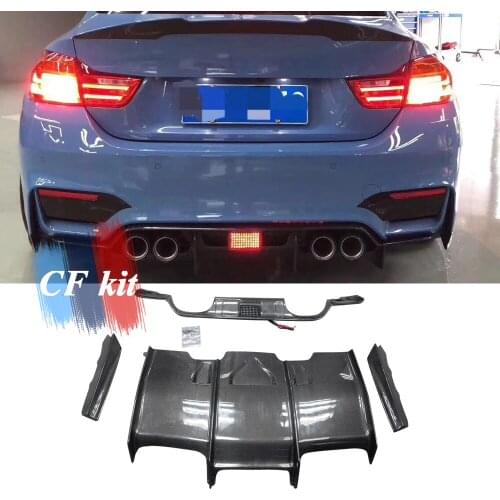 CF Kit Rear Diffuser Real Carbon Fiber Rear Lip Bumper Spoiler For BMW F80 M3 F82 M4 With LED Ligth Car Styling