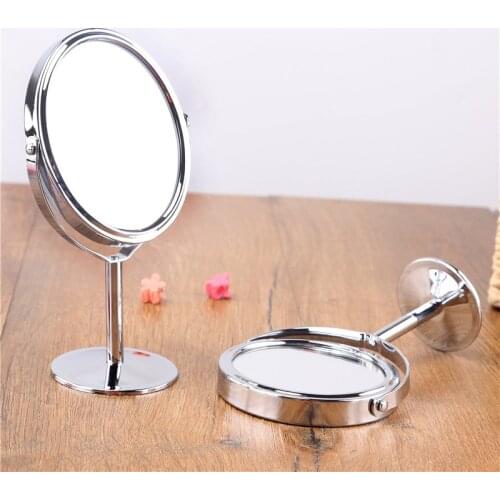 Korean metal mirror make up mirror dresser table top rotating small mirror 1:2 magnification function