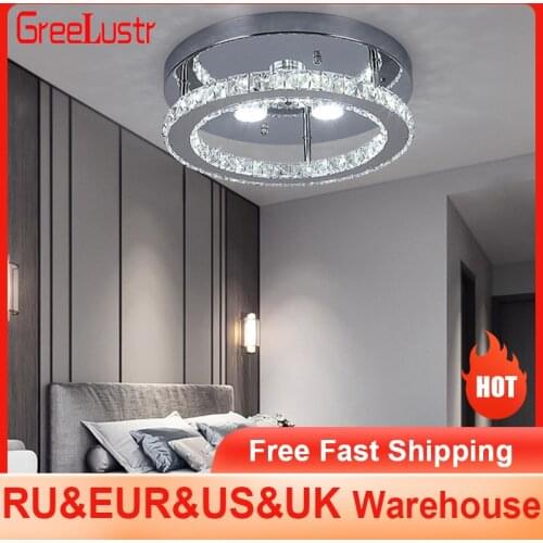 Modern LED Crystal Chandelier Lighting Mirror Rings Ceiling Lamp for Living Room Kitchen Luminaire Home Decor Light Fixture