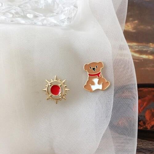 Petite Sunflower Cartoon Cute Bear Asymmetrical Fun Oil Drop Earrings for women