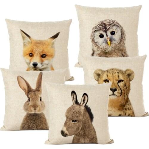 Cute Baby Animals Cushion Cover Home Decor Bunny Donkey Fox Decorative Pillows Linen Pillow Case Baby Room Decoration