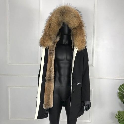 Hot sale men classic parka winter warm real rabbit fur lining raccoon fur collar jacket fashion business style