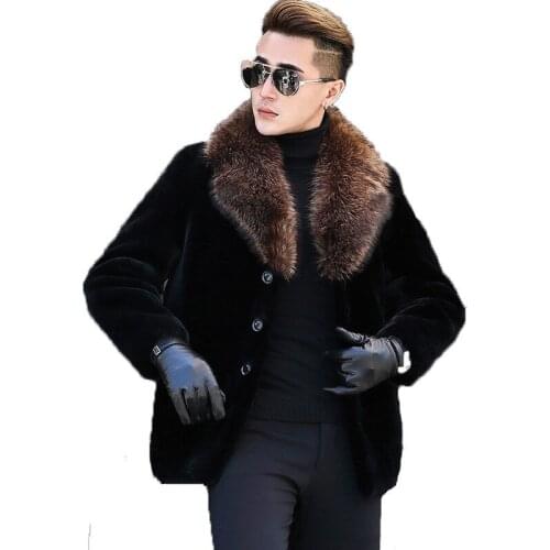 Mens Winter Jacket Real Sheep Shearling Fur Coat Men Clothes 2020 Raccoon Fur Collar Warm Jackets Plus Size DXL1642 MY1708