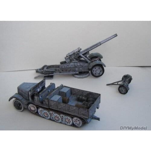 German 21cm mrs18 howitzer and SD. KFZ. 9 transport vehicle DIY Handcraft Paper Model KIT Handmade Toy Puzzles Gift Movie prop