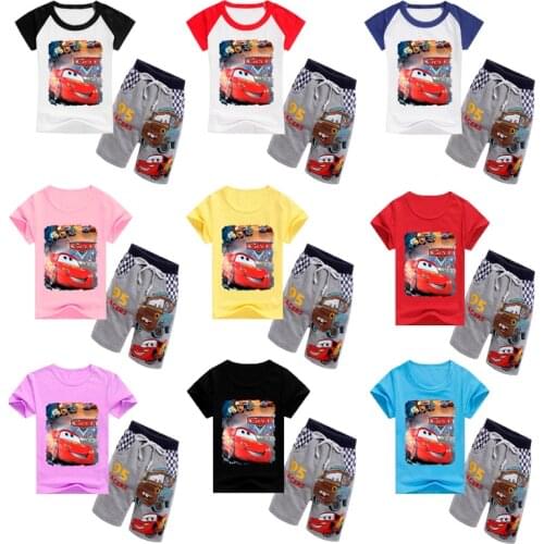 New Summer Baby Boy Clothes Cartoon Pixar Cars Lightning McQueen Print Kid Girl Children Top Tee Short Sleeve T ShirtShort Set