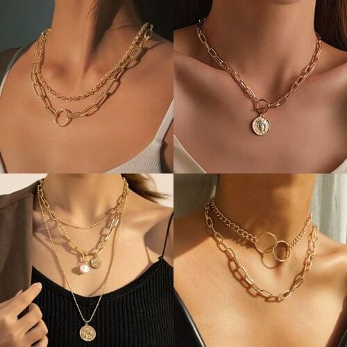 LOVR Womens Neck Chain Necklace For Women Vintage Fashion Punk Aesthetic Multi-layer Heart Choker Necklace Female Jewelry 2021