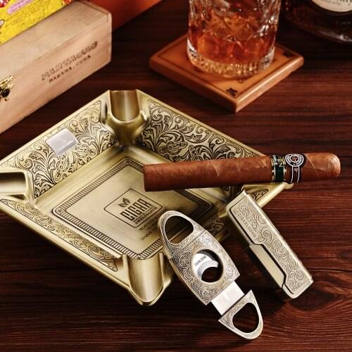 CIGARLOONG Cigar Ashtray Cigar Lighter Cigar Cutter 3pcs Set Cigar Smoking Set with Gift Box cl-tz224