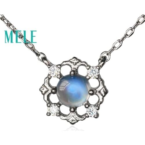 Natural blue moonstone 925 sterling silver pendant for women and girls,fashion trendy and simple gemstone fine jewelry