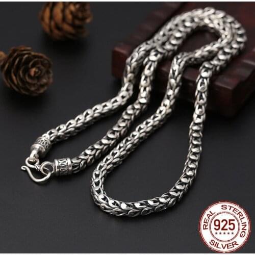 Handmade 100% 925 Silver colour Dragon scale Male Necklace Tibetan Six Words Proverb Power Dragon chains Necklace Men Jewelry