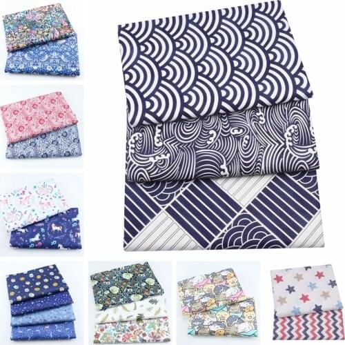 Japanese Wave Pattern Twill 100% Cotton Fabric, Sewing Quilt Fabric Crafts For Handmade Sheet Pillowcase Patchwork Cloth